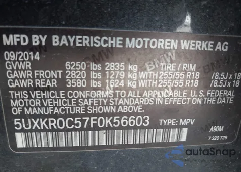 2015 BMW X5 xDrive35I from USA, damaged, VIN 5UXKR0C57F0K56603